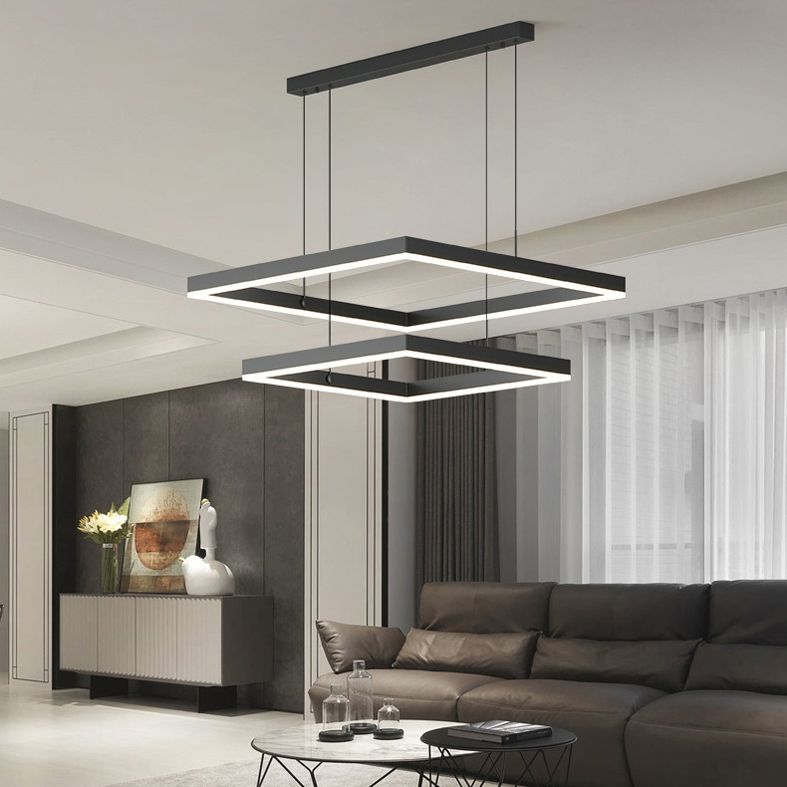 2-Tier Metal Chandelier Pendant Light Modern Style LED Black Hanging Ceiling Light