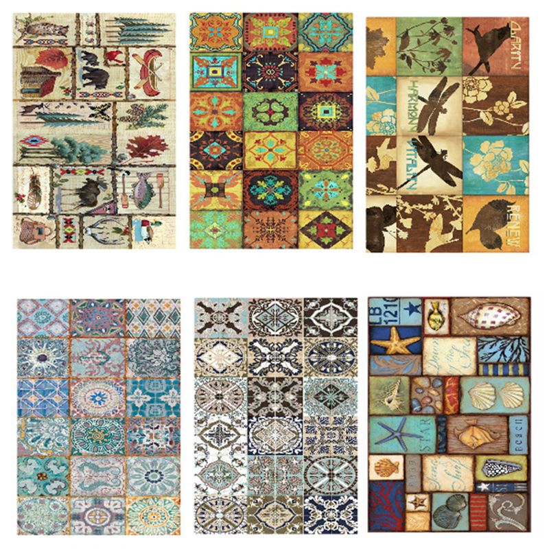 Multicolor Classic Area Carpet Polyester Moroccan Tile Indoor Rug Anti-Slip Backing Carpet for Living Room