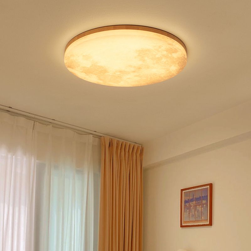 Modernism Circle Flush Mount Ceiling Light Fixture with Wood for Bedroom