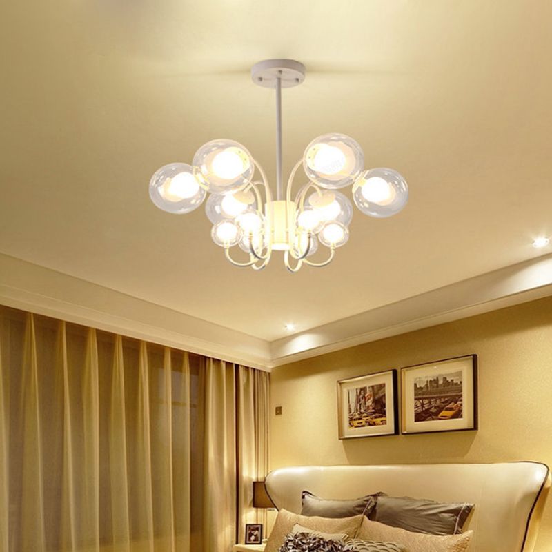 White Bubble Chandelier Pendant Light Contemporary 12-Bulb Clear Glass Hanging Ceiling Lamp