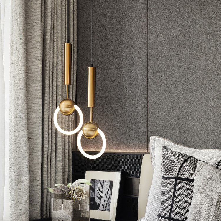 LED Halo Pendant Lamp Simplicity Metal Bedside LED Ceiling Suspension Light in Gold