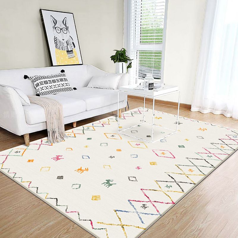 Bohemian Tribal Pattern Rug Light Yellow and Beige Polyester Rug Non-Slip Backing Washable Pet Friendly Carpet for Home