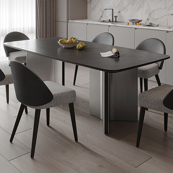 Rectangle Dining Table Stone Top Dining Table with Double Pedestal