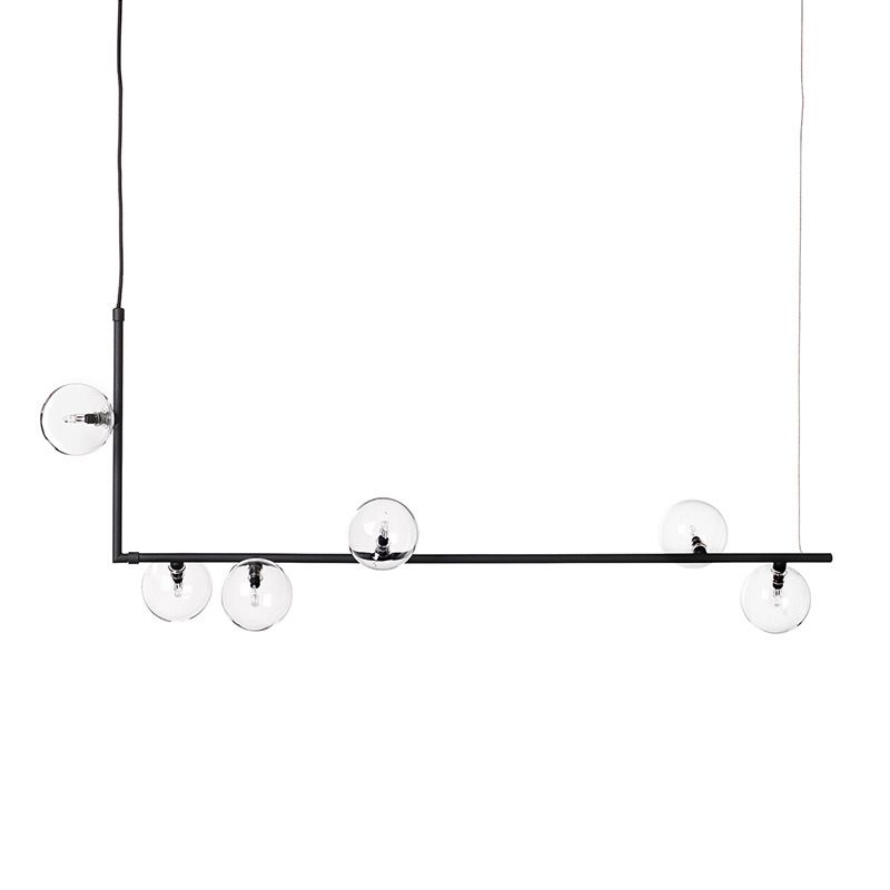 Globe Globe Globe Island Pendant moderniste 6 bulbes de lampe suspendue en noir avec cadre à angle droit, lumière chaude / blanche