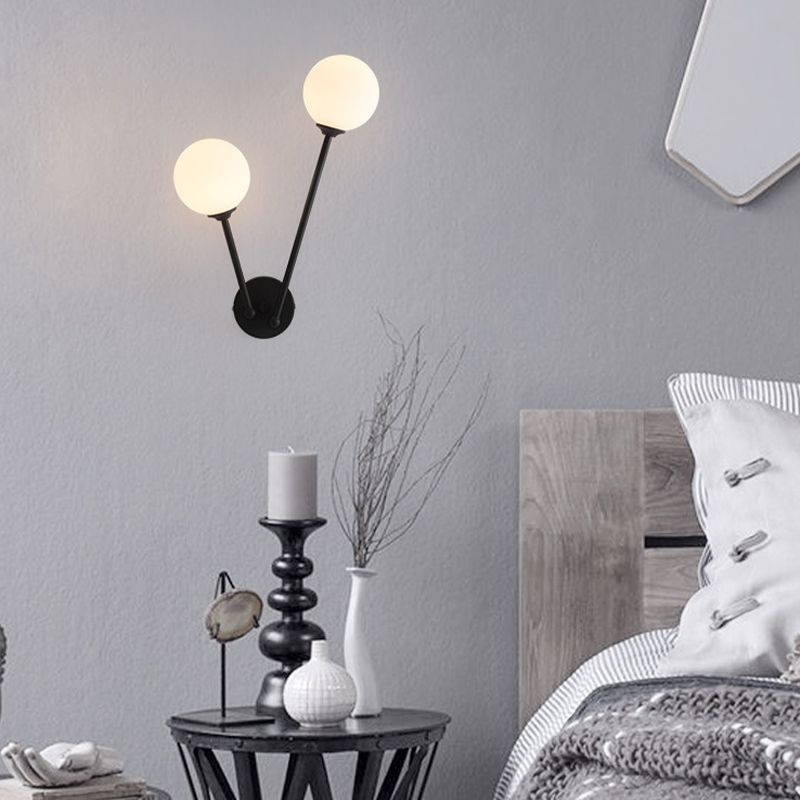 Modern Style Ball Shade Wall Light Glass 2 Light Sconces for Bedroom