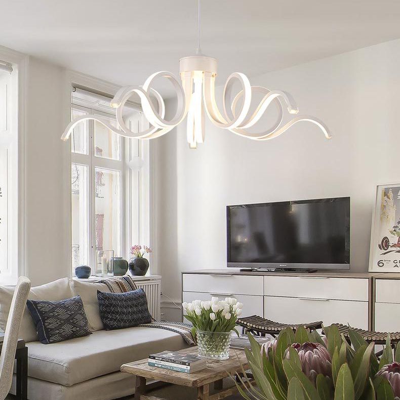 Acrylic White LED Hanging Lamp in Modern Simplicity Aluminium Linear Pendant Light for Dining Room