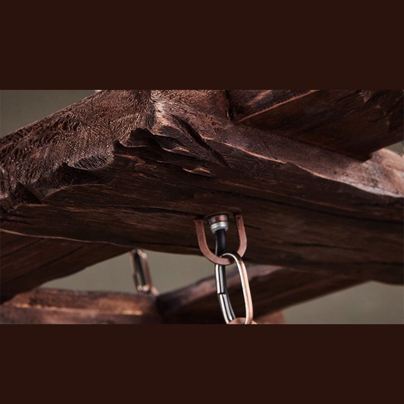 Wrought Iron Adjustable Island Pendant Light in Industrial Vintage Style Wooden 6-Light Ceiling Light for Dining Room