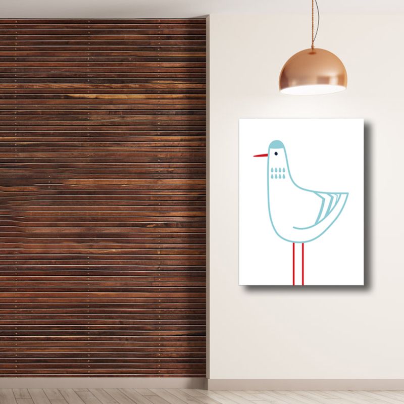 Children's Art Illustrated Pigeon Canvas White Textured Wall Decor for Kids Room