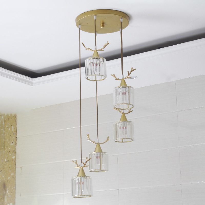 Cylinder Shape Hanging Lights Modern Style Crystal Hanging Light Fixtures