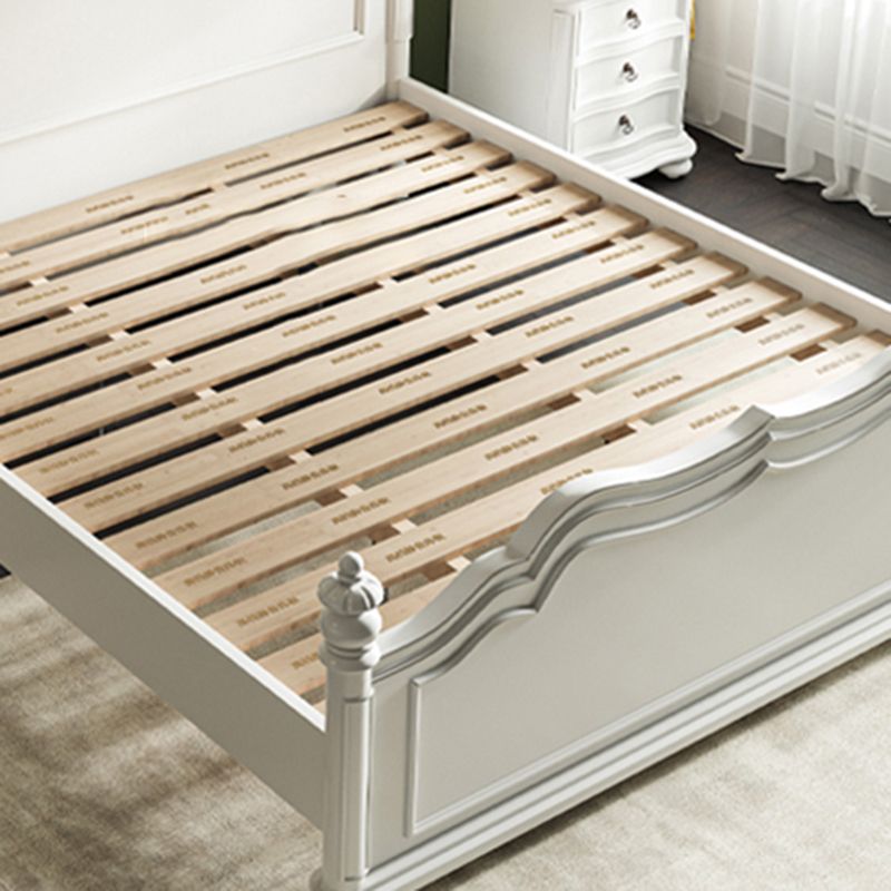 Victorian Standard Bed Solid Wood White Panel Bed with Headboard