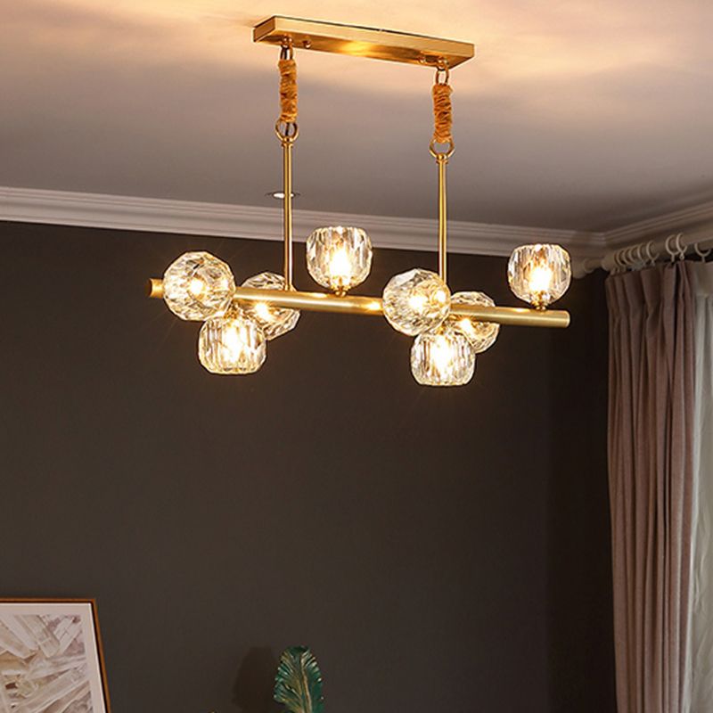 Modern Kitchen Island Light Brass & Crystal Pendant Ceiling in Gold & Clear