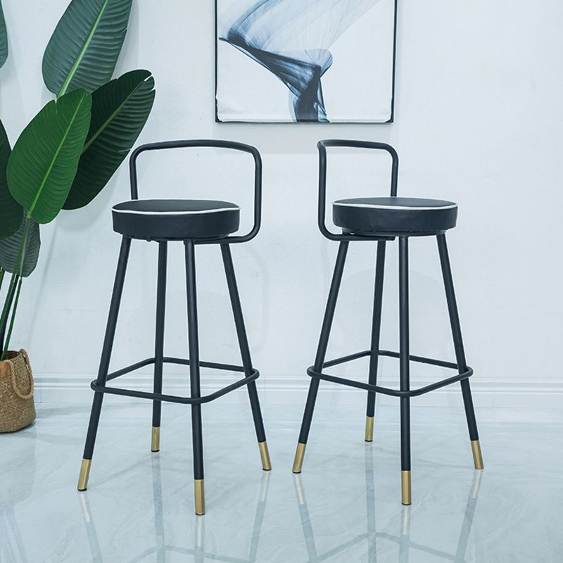 Nordic Backrest Armless Counter Stool Iron Kitchen Bar Stool with Pedal and Cushion