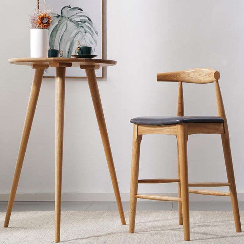 Faux Leather Dining Stools Industrial Style Bar Stool with Solid Wood Base