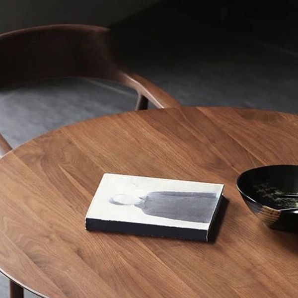 Round Wood Color Dining Table Pine Solid Wood Modern Table with Double Pedestal