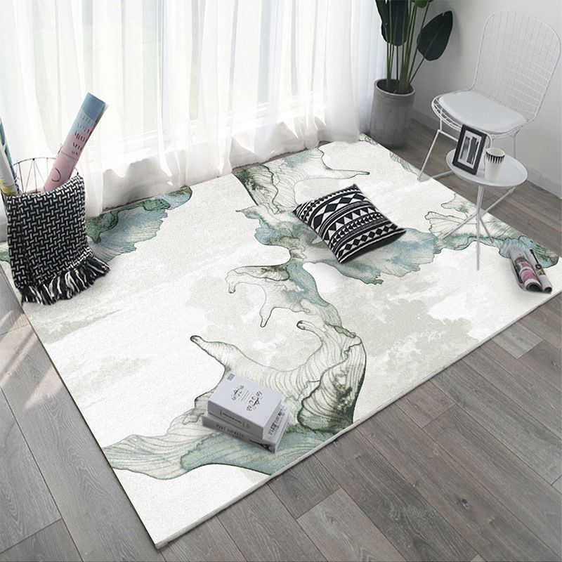 Modern Living Room Area Rug Plant Pattern Polyester Area Carpet Stain Resistant Rug