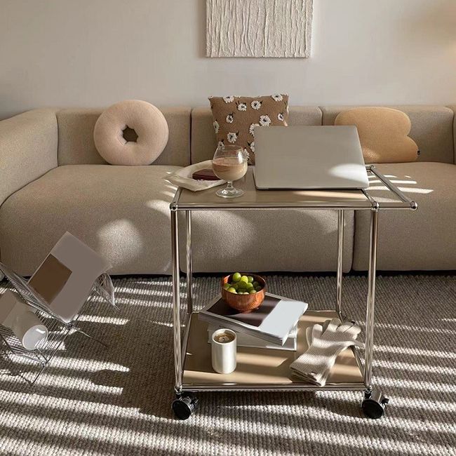Medieval Modern Style Rectangular Metal/glass Table Wheel Base Side Table