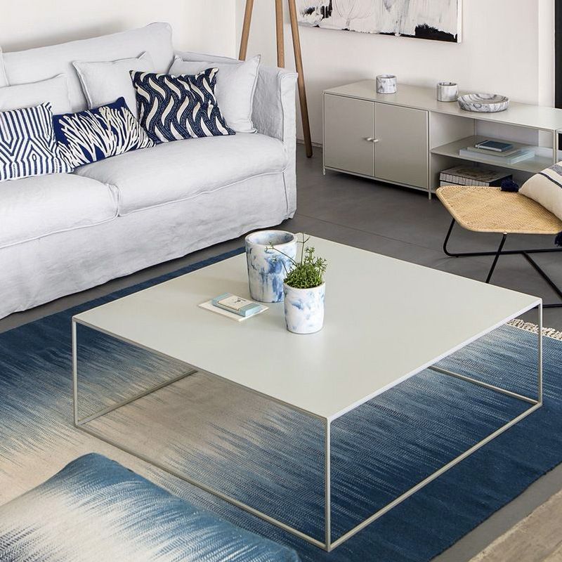 Iron Square Coffee Table with Frame Base Mid-Century Modern Cocktail Table