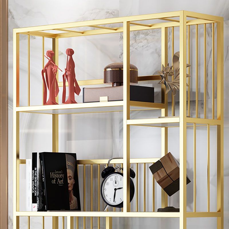 Glam Vertical Open Etagere Bookshelf Iron Frame Manufactured Wood Shelf Bookcase