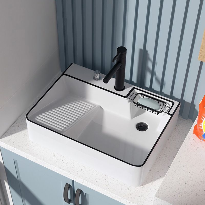 Modern Bathroom Sink Porcelain Right Basin with Pop-Up Drain and Faucet Wash Stand