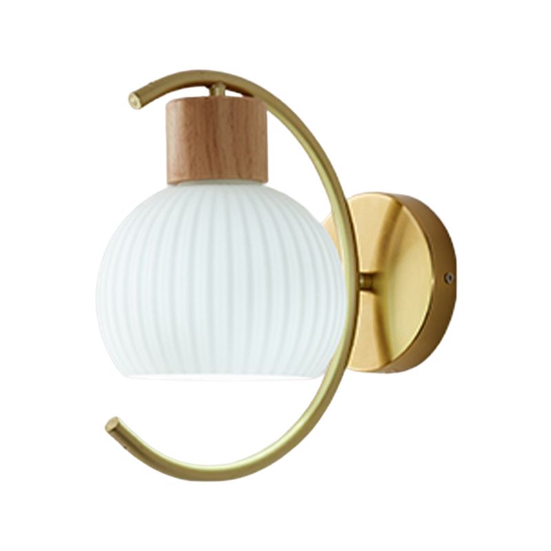 Wood Modern Wall Sconce Geometric Shape Wall Light with Glass Shade for Bedroom