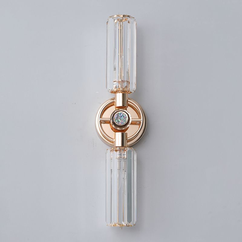 Gold Cylindrical Wall Lamp in Modern Luxury Style Wrought Iron 2-Light Wall Sconce with Crystal Shade