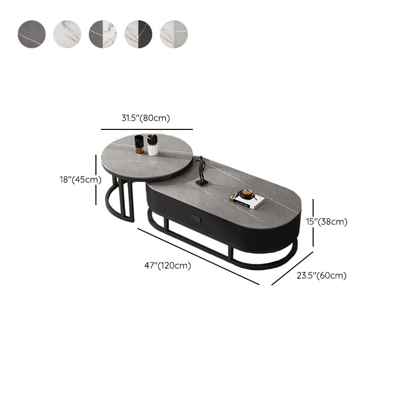 Slate Coffee Table Oval Nesting Coffee Table Set with Metal Legs