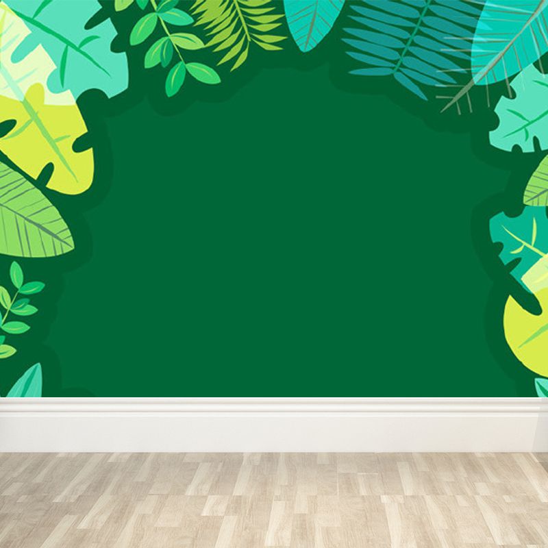 Pastel Color Tropical Wall Mural Great Leaves Pattern Wall Covering for Guest Room