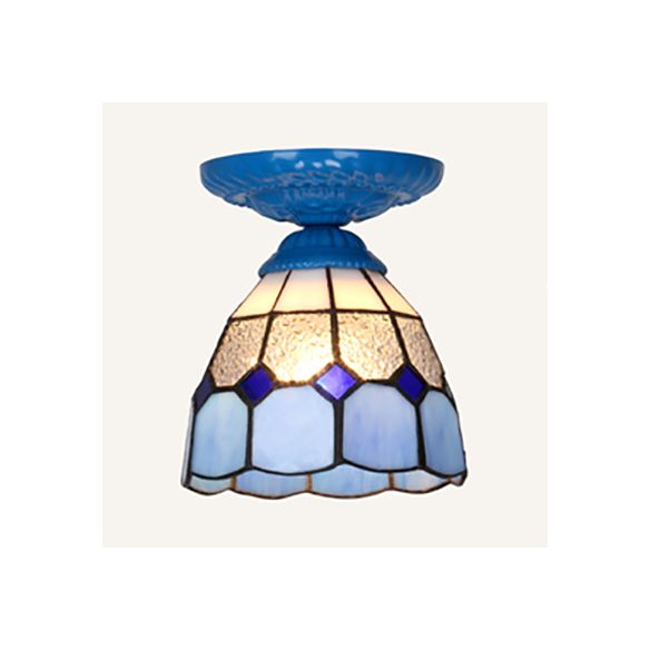 Plafonnier encastré vintage industriel en verre teinté, plafonnier à 1 lumière, blanc/bleu/transparent