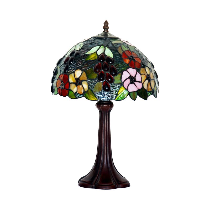Verre texturée texturée bronze lampe nocturne Dome Shade 1 Bulbe Tiffany Table Éclairage avec raisin et motif de fleurs