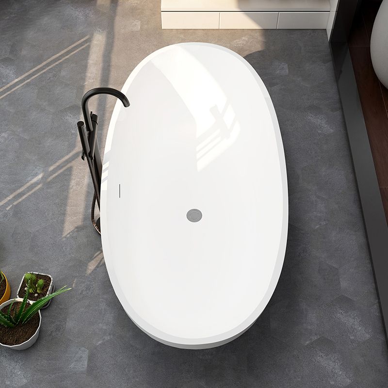 Modern Stone Ellipse Bathtub Freestand Soaking Bathtub with Drain Bath Tub