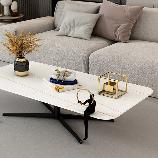 Abstract Coffee Table Rectangle Slate/Marble Top Coffee Cocktail Table