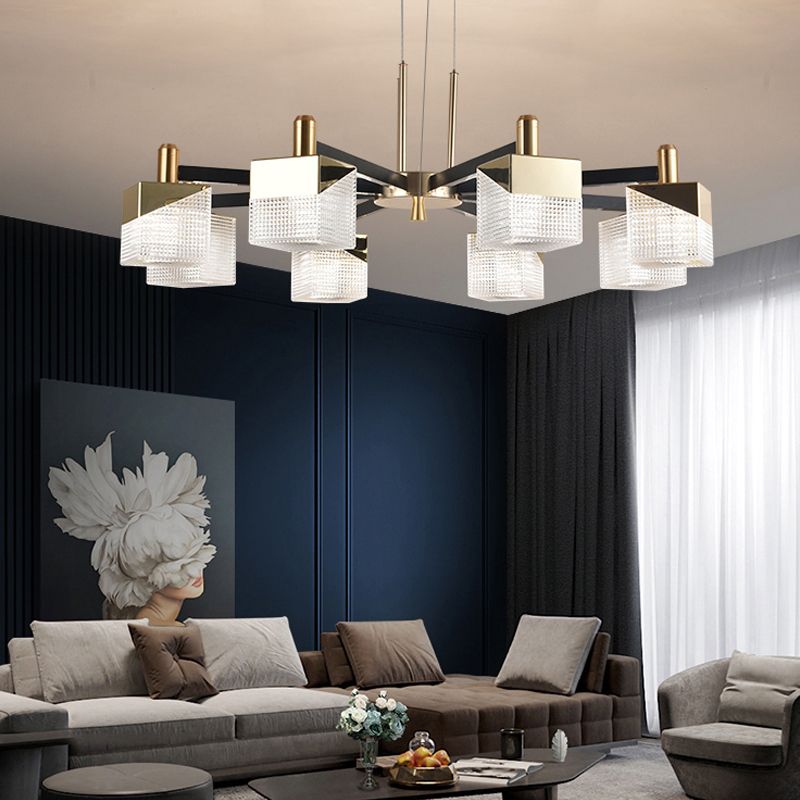 Square Chandelier Postmodern Metal LED Suspension Light Fixture