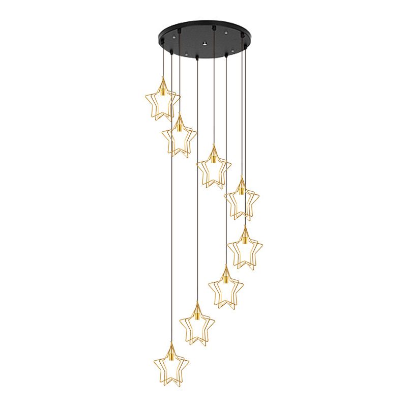 Gold Spiral Star Multi Ceiling Lamp Simplicity 8 Bulbs Metallic Suspension Light Fixture for Entryway