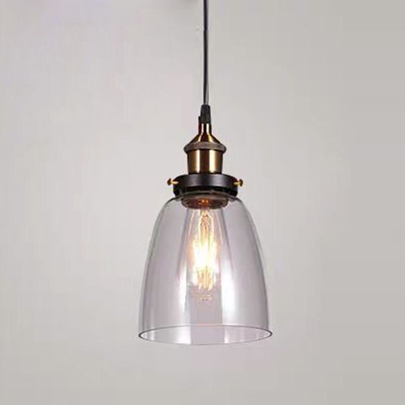 Lucina colgante de sombra de vidrio Estilo industrial Lámpara de caída de comedor de 1 luces en negro