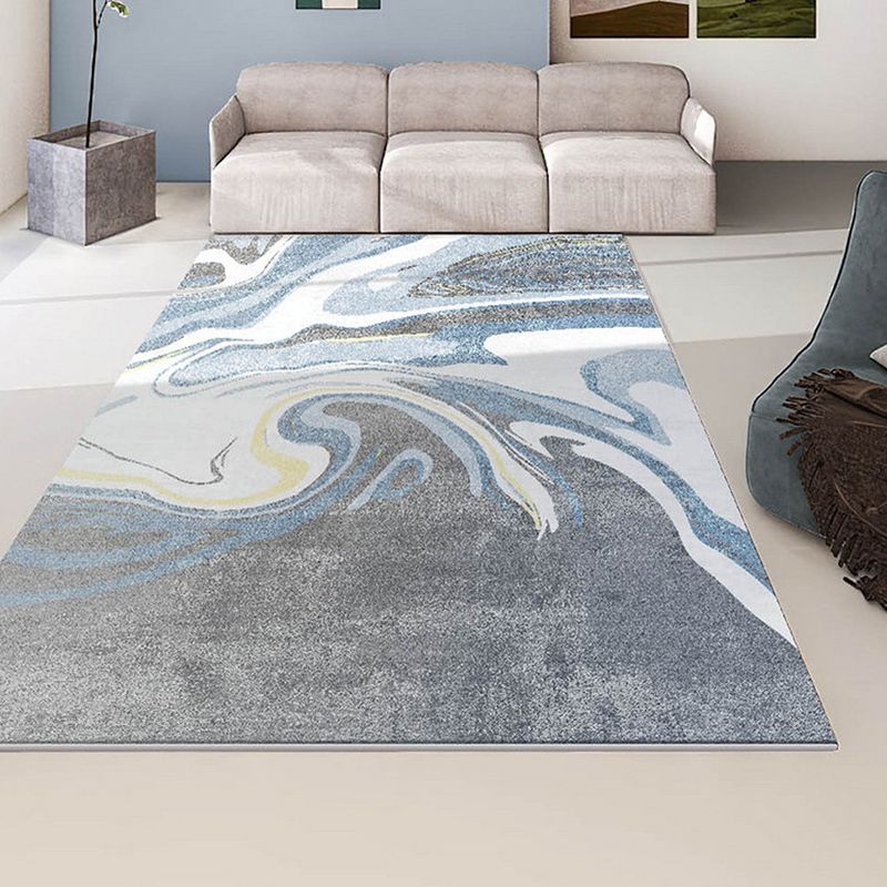 Modern Blue Rug Polyester Striped Area Rug Washable Rug for Drawing Room
