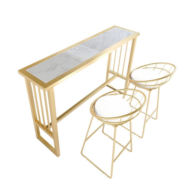 Modern Pub Height Dining Table Faux Marble Top Pub Table for Patio Use