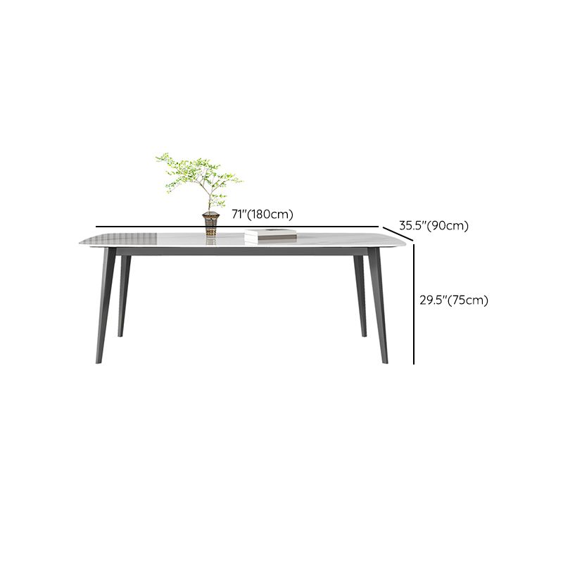 Contemporary White Rectangular Stone Dining Table with 4 Steel Foot