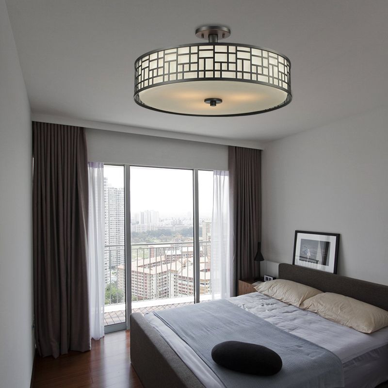 Montaggio semi a filo circolare nero in stile cinese metallico 4/3 luci a filo illuminazione, 16 "/19.5" /23,5 "dia