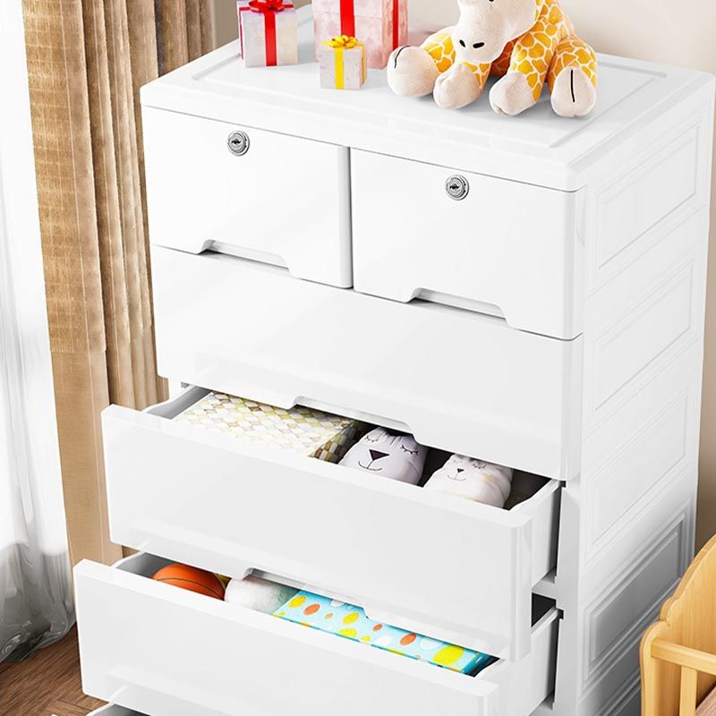 White Plastic Wardrobe Armoire Contemporary Storage Cabinet with Drawer