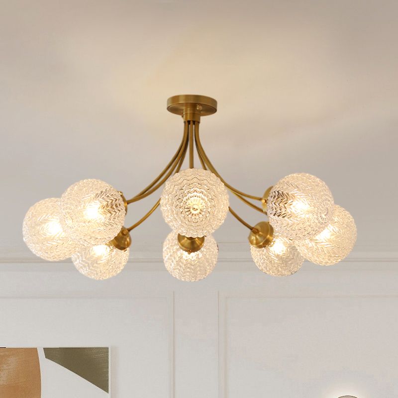 Ball Shape Glass Flush Light Modern Style 6/8 Lights Flush Mount Ceiling Lights in Brass