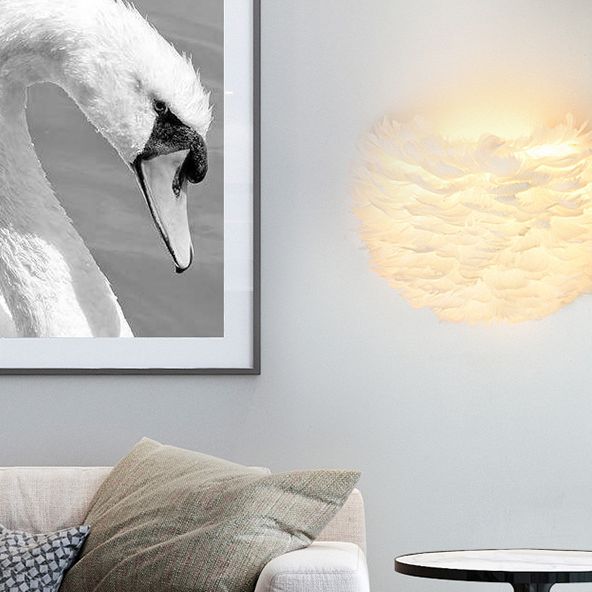 Romantic Feather Wall Mount Lamp Modern Cosy Wall Sconce Lighting for Bedroom