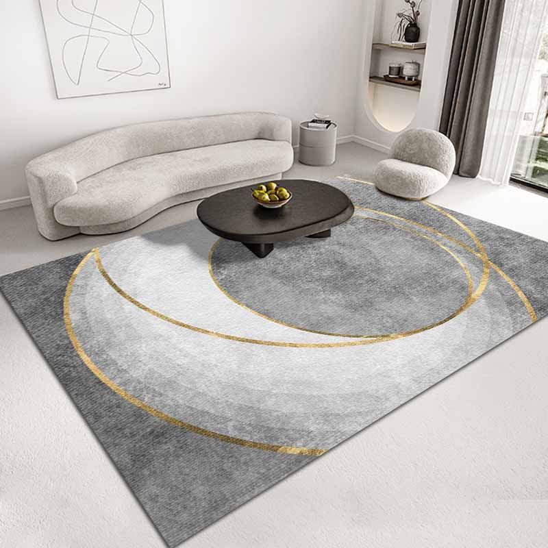 Modern Color-Blocked Area Rug Grey Polyester Area Carpet Non-Slip Easy Care Rug for Home Decor