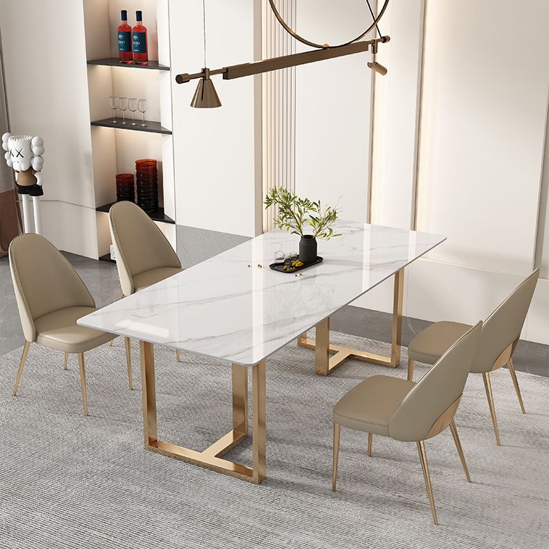 Glam Sintered Stone White Dining Table Rectangle Kitchen Dining Table for Kitchen