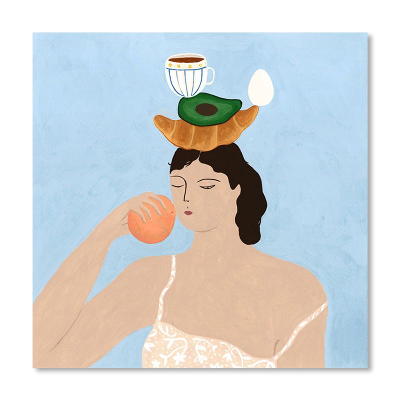 Illustration Maiden Wall Art Decor Textured Modern Girls Room Wrapped Canvas in Light Color