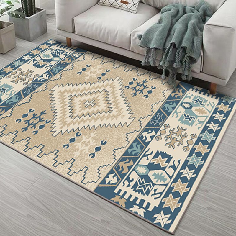 Multi Color Bohemian Rug Polypropylene Colorblock Tribal Print Rug Machine Washable Anti-Slip Backing Stain Resistant Carpet for Sitting Room
