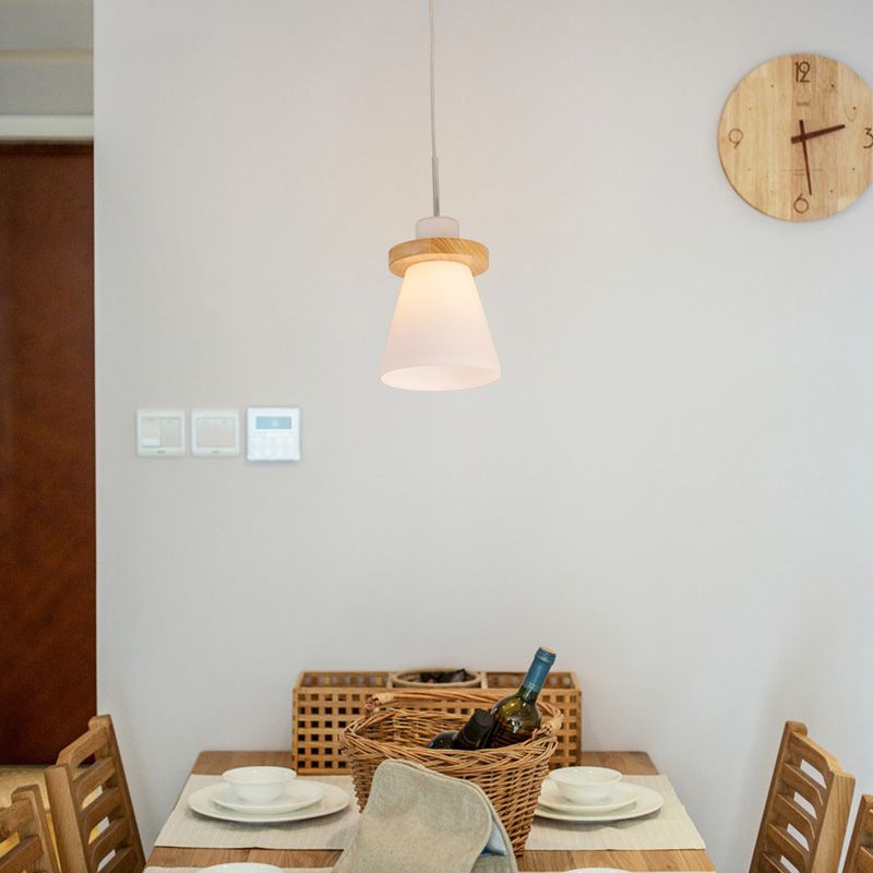 En bois conical pendentif plafonnier léger nordique blanc nordique kit de lumière suspendue pour salle à manger