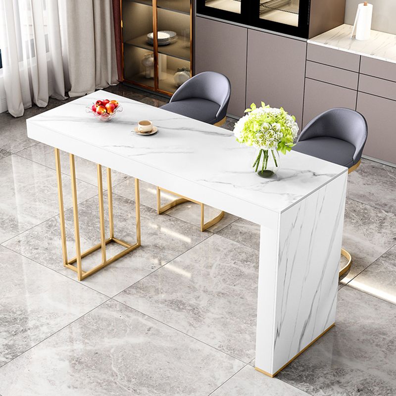 Contemporary Style Rectangle Bar Table Stone Fixed Bistro Bar Desk