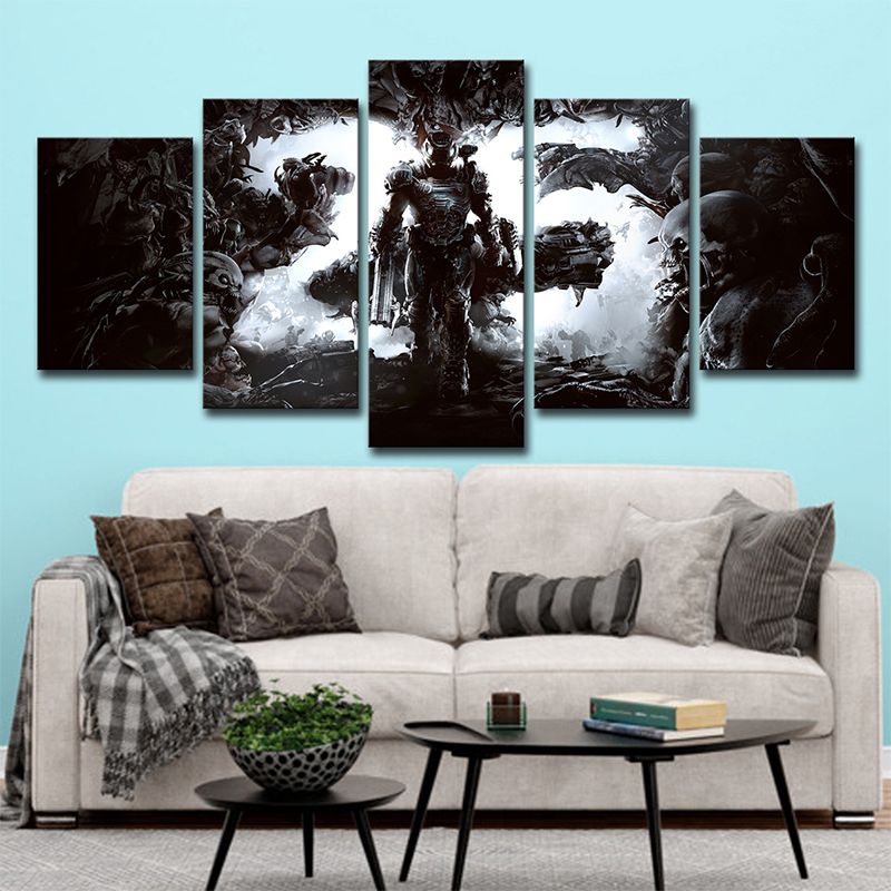 Sci-Fi Doom Game Scene Art Print Canvas Multi-Piece Black Wall Decor for Boys Room