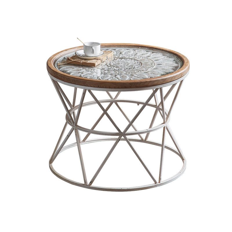 Frame French Country Round Coffee Table Distressed Wood Cocktail Table