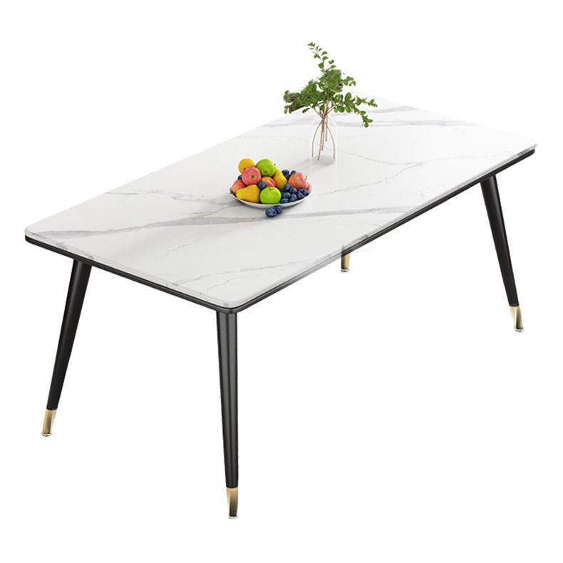 Modern Style Sintered Stone Dining Table 4 Legs Carbon Steel Base Rectangle Table for Home